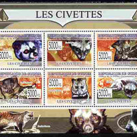 Guinea - Conakry 2009 Civets perf sheetlet containing 6 values unmounted mint
