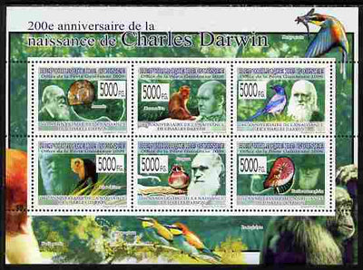 Guinea - Conakry 2009 200th Birth Anniversary of Charles Darwin #1 perf sheetlet containing 6 values unmounted mint