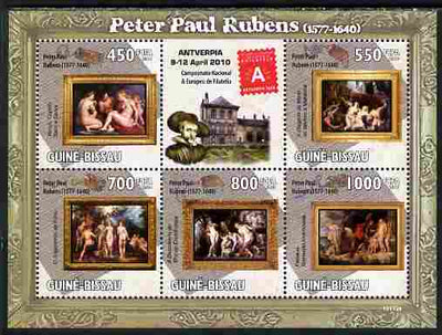 Guinea - Bissau 2010 Paintings by Rubens with Antverpia Stamp Exhibition Logo perf sheetlet containing 5 values unmounted mint