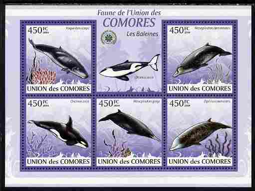 Comoro Islands 2009 Whales perf sheetlet containing 5 values unmounted mint Yv 1651-55