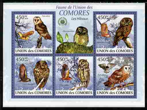 Comoro Islands 2009 Owls perf sheetlet containing 5 values unmounted mint Yv 1666-70