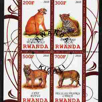 Rwanda 2010 Wild Cats perf sheetlet containing 4 values fine cto used