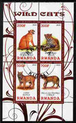 Rwanda 2010 Wild Cats perf sheetlet containing 4 values fine cto used