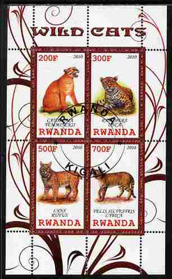 Rwanda 2010 Wild Cats perf sheetlet containing 4 values fine cto used