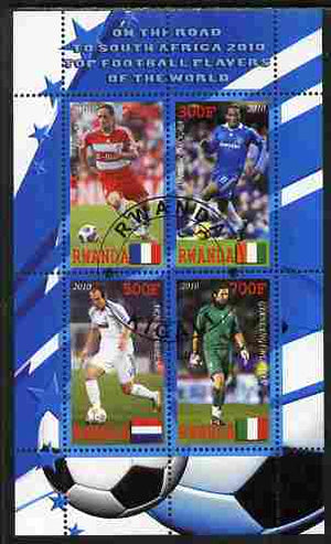 Rwanda 2010 Football World Cup - FIFA Top Players #2 perf sheetlet containing 4 values fine cto used