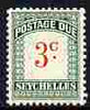 Seychelles 1951 Postage Due 3c scarlet & green wmk Script CA unmounted mint, SG D2