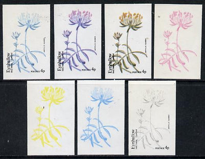 Eynhallow 1974 Flowers #01 - 4p (Anthyllis Vulneria) set of 7 imperf progressive colour proofs comprising the 4 individual colours plus 2, 3 and all 4-colour composites unmounted mint