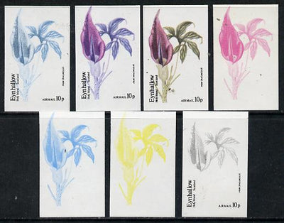 Eynhallow 1974 Flowers #01 - 10p (Arum Dracunculus) set of 7 imperf progressive colour proofs comprising the 4 individual colours plus 2, 3 and all 4-colour composites unmounted mint