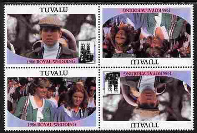 Tuvalu 1986 Royal Wedding (Andrew & Fergie) $1 perf tete-beche block of 4 (2 se-tenant pairs) with face value omitted unmounted mint SG 399-400var