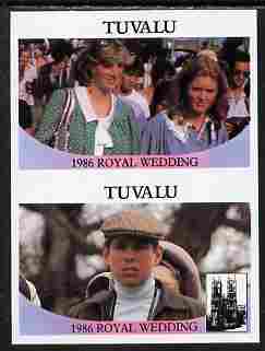 Tuvalu 1986 Royal Wedding (Andrew & Fergie) $1 imperf se-tenant pair with face value omitted unmounted mint SG 399-400var