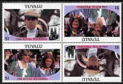 Tuvalu 1986 Royal Wedding (Andrew & Fergie) $1 imperf tete-beche block of 4 (2 se-tenant pairs folded) overprinted SPECIMEN in silver (Upright caps 17.5 x 2.5 mm) unmounted mint SG 399-400s from Printer's uncut proof sheet