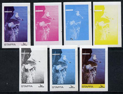 Staffa 1974 Water Birds #01 Kittiwake 1/2p set of 7 imperf progressive colour proofs comprising the 4 individual colours plus 2, 3 and all 4-colour composites unmounted mint