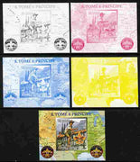 St Thomas & Prince Islands 2010 Centenary of Scouting in America #1 individual deluxe sheetlet - the set of 5 imperf progressive proofs comprising the 4 individual colours plus all 4-colour composite, unmounted mint