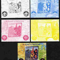 St Thomas & Prince Islands 2010 Centenary of Scouting in America #2 individual deluxe sheetlet - the set of 5 imperf progressive proofs comprising the 4 individual colours plus all 4-colour composite, unmounted mint