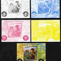 St Thomas & Prince Islands 2010 Centenary of Scouting in America #5 individual deluxe sheetlet - the set of 5 imperf progressive proofs comprising the 4 individual colours plus all 4-colour composite, unmounted mint