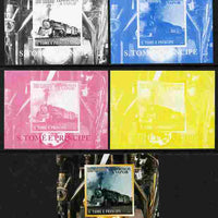 St Thomas & Prince Islands 2010 African Steam Trains #1 individual deluxe sheetlet - the set of 5 imperf progressive proofs comprising the 4 individual colours plus all 4-colour composite, unmounted mint