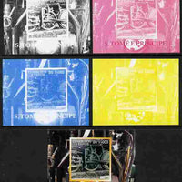 St Thomas & Prince Islands 2010 African Steam Trains #2 individual deluxe sheetlet - the set of 5 imperf progressive proofs comprising the 4 individual colours plus all 4-colour composite, unmounted mint