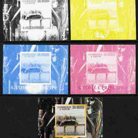 St Thomas & Prince Islands 2010 African Steam Trains #3 individual deluxe sheetlet - the set of 5 imperf progressive proofs comprising the 4 individual colours plus all 4-colour composite, unmounted mint