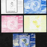 St Thomas & Prince Islands 2010 Butterflies #2 individual deluxe sheetlet - the set of 5 imperf progressive proofs comprising the 4 individual colours plus all 4-colour composite, unmounted mint