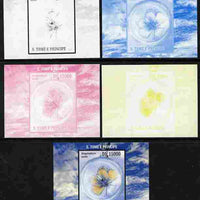 St Thomas & Prince Islands 2010 Butterflies #3 individual deluxe sheetlet - the set of 5 imperf progressive proofs comprising the 4 individual colours plus all 4-colour composite, unmounted mint