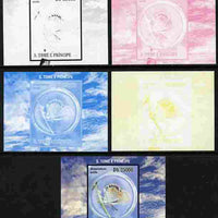 St Thomas & Prince Islands 2010 Butterflies #4 individual deluxe sheetlet - the set of 5 imperf progressive proofs comprising the 4 individual colours plus all 4-colour composite, unmounted mint