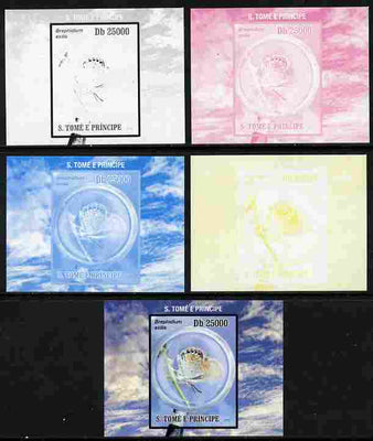 St Thomas & Prince Islands 2010 Butterflies #4 individual deluxe sheetlet - the set of 5 imperf progressive proofs comprising the 4 individual colours plus all 4-colour composite, unmounted mint