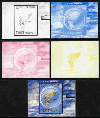 St Thomas & Prince Islands 2010 Butterflies #5 individual deluxe sheetlet - the set of 5 imperf progressive proofs comprising the 4 individual colours plus all 4-colour composite, unmounted mint