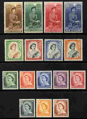 New Zealand 1953-59 QEII definitive set complete 16 values 1/2d to 10s very lightly mounted mint SG 723-36