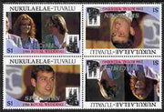 Tuvalu - Nukulaelae 1986 Royal Wedding (Andrew & Fergie) $1 perf tete-beche block of 4 (2 se-tenant pairs) overprinted SPECIMEN in silver (Italic caps 26.5 x 3 mm) unmounted mint from Printer's uncut proof sheet