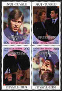 Tuvalu - Nui 1986 Royal Wedding (Andrew & Fergie) 60c perf tete-beche block of 4 (2 se-tenant pairs) overprinted SPECIMEN in silver (Italic caps 26.5 x 3 mm) unmounted mint from Printer's uncut proof sheet