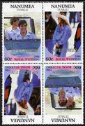 Tuvalu - Nanumea 1986 Royal Wedding (Andrew & Fergie) 60c perf tete-beche block of 4 (2 se-tenant pairs) overprinted SPECIMEN in silver (Italic caps 26.5 x 3 mm) unmounted mint from Printer's uncut proof sheet