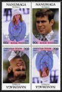 Tuvalu - Nanumaga 1986 Royal Wedding (Andrew & Fergie) 60c with 'Congratulations' opt in silver in unissued perf tete-beche block of 4 (2 se-tenant pairs) unmounted mint from Printer's uncut proof sheet