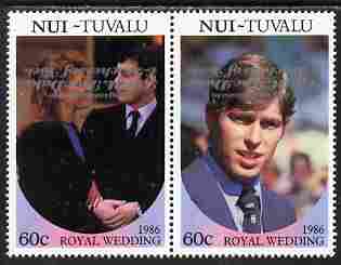 Tuvalu - Nui 1986 Royal Wedding (Andrew & Fergie) 60c with 'Congratulations' opt in silver in se-tenant pair with overprint inverted unmounted mint from Printer's uncut proof sheet