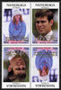 Tuvalu - Nanumaga 1986 Royal Wedding (Andrew & Fergie) 60c with 'Congratulations' opt in gold in unissued perf tete-beche block of 4 (2 se-tenant pairs) unmounted mint from Printer's uncut proof sheet
