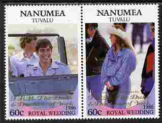Tuvalu - Nanumea 1986 Royal Wedding (Andrew & Fergie) 60c with 'Congratulations' opt in gold se-tenant pair unmounted mint from Printer's uncut proof sheet