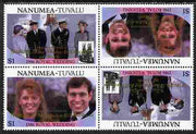 Tuvalu - Nanumea 1986 Royal Wedding (Andrew & Fergie) $1 with 'Congratulations' opt in gold in unissued perf tete-beche block of 4 (2 se-tenant pairs) unmounted mint from Printer's uncut proof sheet