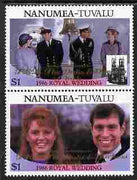 Tuvalu - Nanumea 1986 Royal Wedding (Andrew & Fergie) $1 with 'Congratulations' opt in gold se-tenant pair unmounted mint from Printer's uncut proof sheet