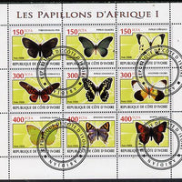 Ivory Coast 2009 Butterflies of Africa #1 perf sheetlet containing 9 values fine cto used