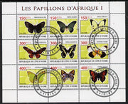 Ivory Coast 2009 Butterflies of Africa #1 perf sheetlet containing 9 values fine cto used