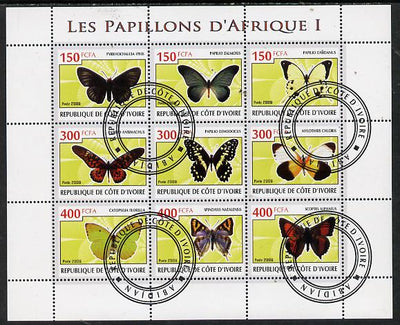 Ivory Coast 2009 Butterflies of Africa #1 perf sheetlet containing 9 values fine cto used