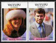 Tuvalu - Vaitupu 1986 Royal Wedding (Andrew & Fergie) 60c with 'Congratulations' opt in gold se-tenant pair unmounted mint from Printer's uncut proof sheet