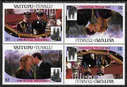 Tuvalu - Vaitupu 1986 Royal Wedding (Andrew & Fergie) $1 with 'Congratulations' opt in gold in unissued perf tete-beche block of 4 (2 se-tenant pairs) unmounted mint from Printer's uncut proof sheet