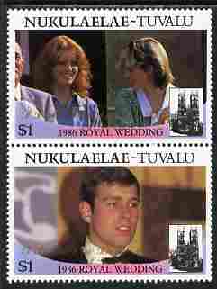 Tuvalu - Nukulaelae 1986 Royal Wedding (Andrew & Fergie) $1 with 'Congratulations' opt in gold se-tenant pair unmounted mint from Printer's uncut proof sheet