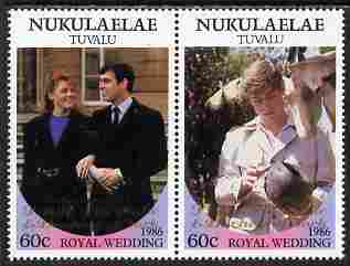 Tuvalu - Nukulaelae 1986 Royal Wedding (Andrew & Fergie) 60c with 'Congratulations' opt in gold se-tenant pair unmounted mint from Printer's uncut proof sheet