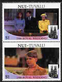 Tuvalu - Nui 1986 Royal Wedding (Andrew & Fergie) $1 with 'Congratulations' opt in gold se-tenant pair unmounted mint from Printer's uncut proof sheet