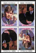 Tuvalu - Nui 1986 Royal Wedding (Andrew & Fergie) 60c with 'Congratulations' opt in gold in unissued perf tete-beche block of 4 (2 se-tenant pairs) unmounted mint from Printer's uncut proof sheet
