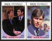 Tuvalu - Nui 1986 Royal Wedding (Andrew & Fergie) 60c with 'Congratulations' opt in gold se-tenant pair with overprint inverted unmounted mint from Printer's uncut proof sheet