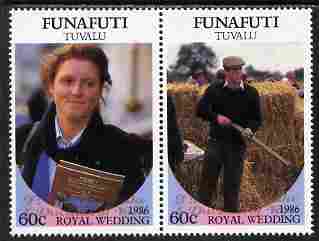 Tuvalu - Funafuti 1986 Royal Wedding (Andrew & Fergie) $1 with 'Congratulations' opt in gold se-tenant pair unmounted mint from Printer's uncut proof sheet