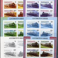 Tanzania 1986 Locomotives m/sheet (as SG MS 434) unmounted mint imperf set of 6 progressive colour proofs each with 'AMERIPEX 86' opt in silver