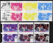 Tuvalu 1986 Royal Wedding (Andrew & Fergie) $1 set of 7 imperf progressive proofs comprising the 4 individual colours plus 2, 3 and all 4 colour composites unmounted mint (7 se-tenant proof pairs)